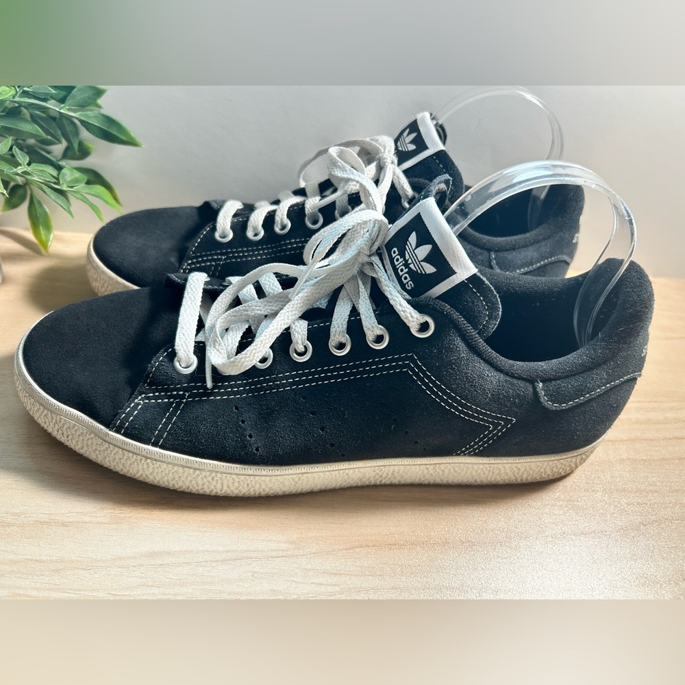 Adidas Black and White Stan Smith Suede Sneakers